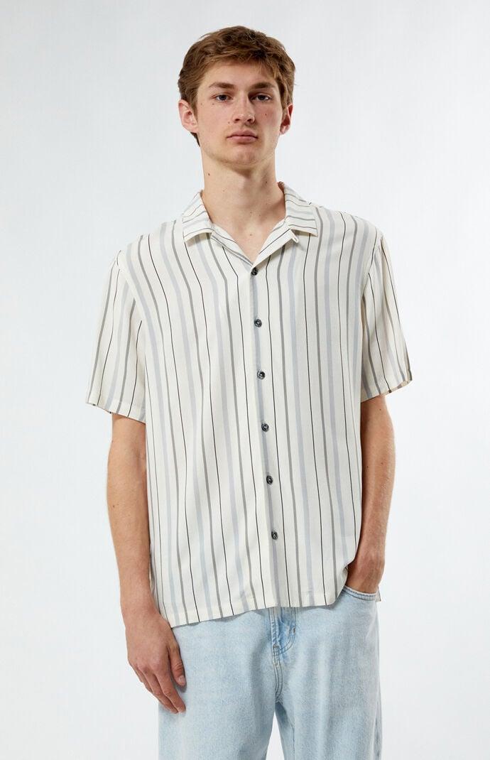 Men's Striped Camp Shirt in White/Grey - Product Image