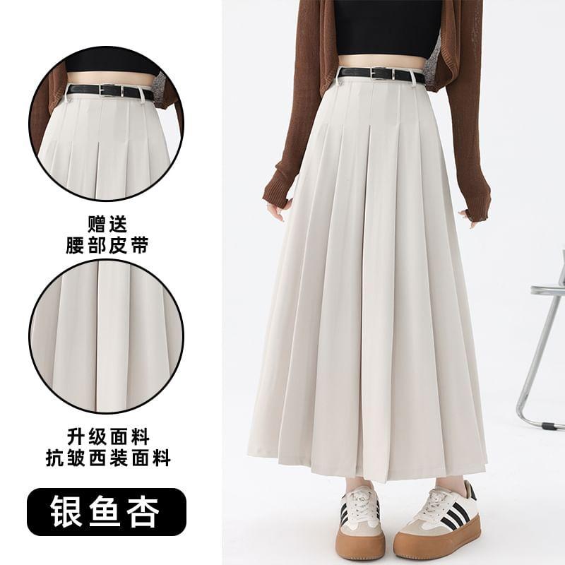 High Waist Plain Accordion Pleated Midi A-Line Skirt product image