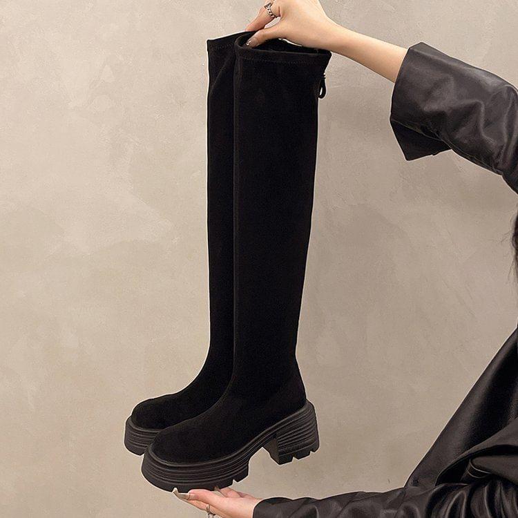 Faux Leather Platform Over-The-Knee Boots Product Image