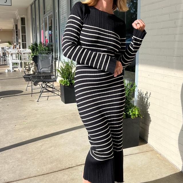 Seaside Muse Striped Midi Dress Black/Beige Product Image