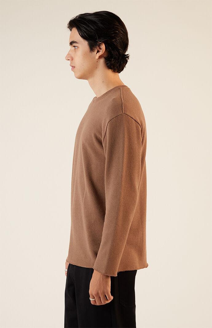 Mens Solid Raw Hem Waffle Knit Long Sleeve T-Shirt Product Image