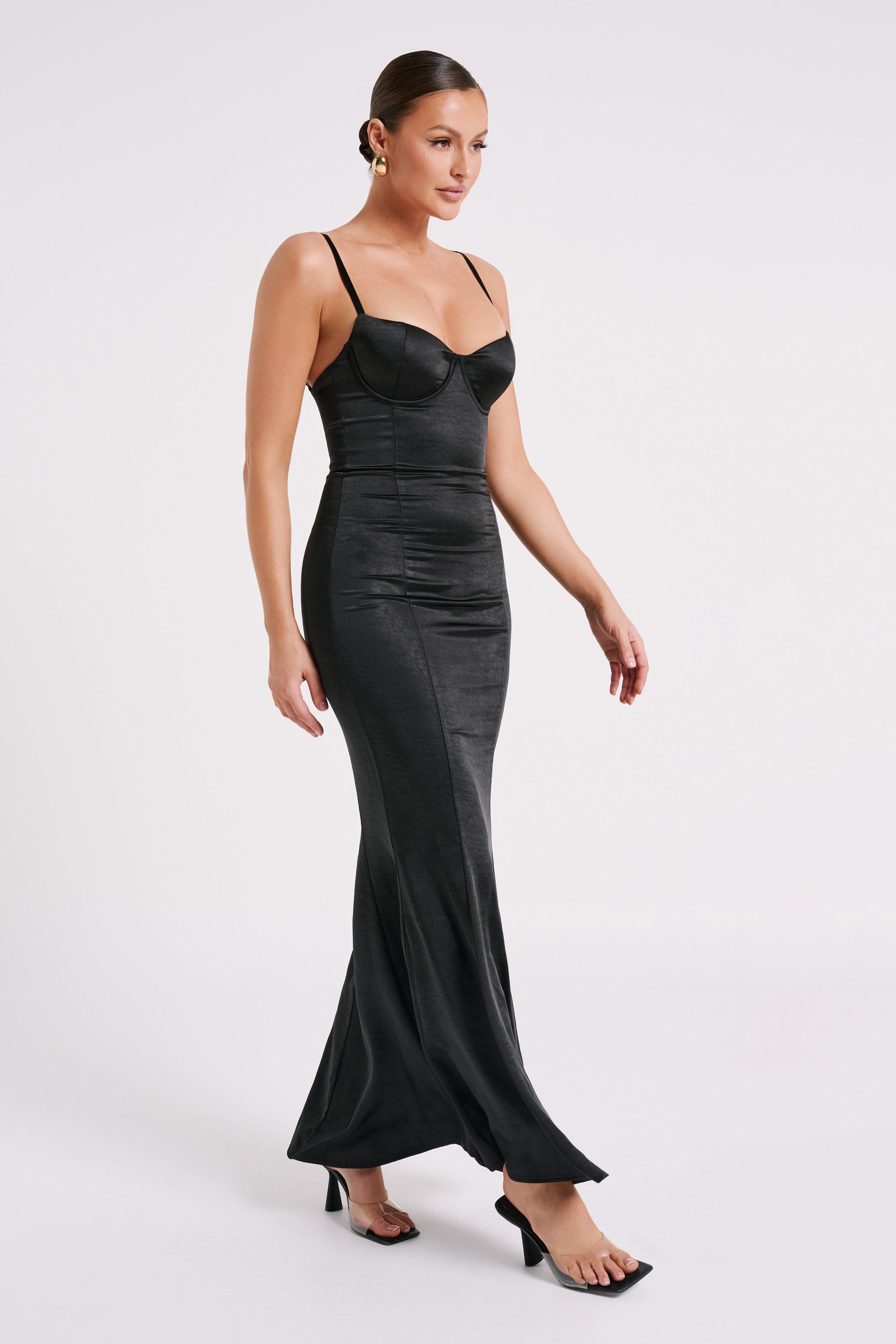 Katya Cupped Satin Maxi Dress - Black Product Image