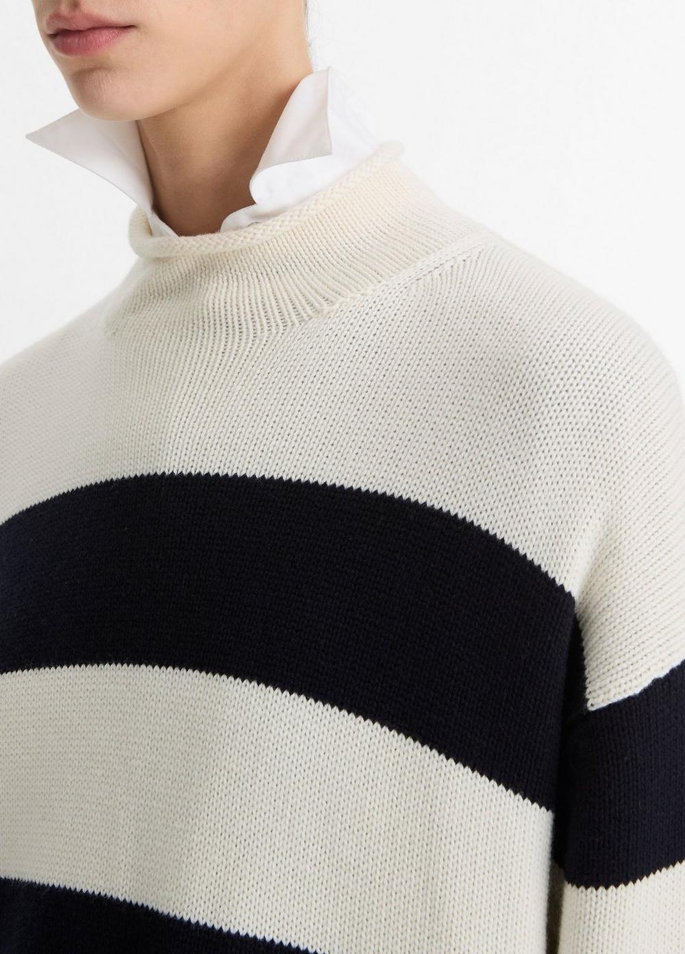 Striped Wool-Cotton Oversized Roll-Neck Sweater Product Image