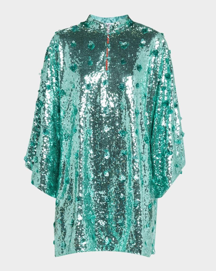 Sequin Kimono-Sleeve Mini Caftan Product Image