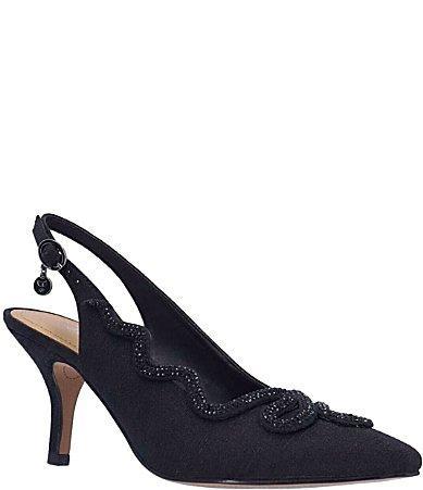 J. Renee Fedosia Textured Fabric Rhinestone Embellished Snake Slingback Pumps Product Image