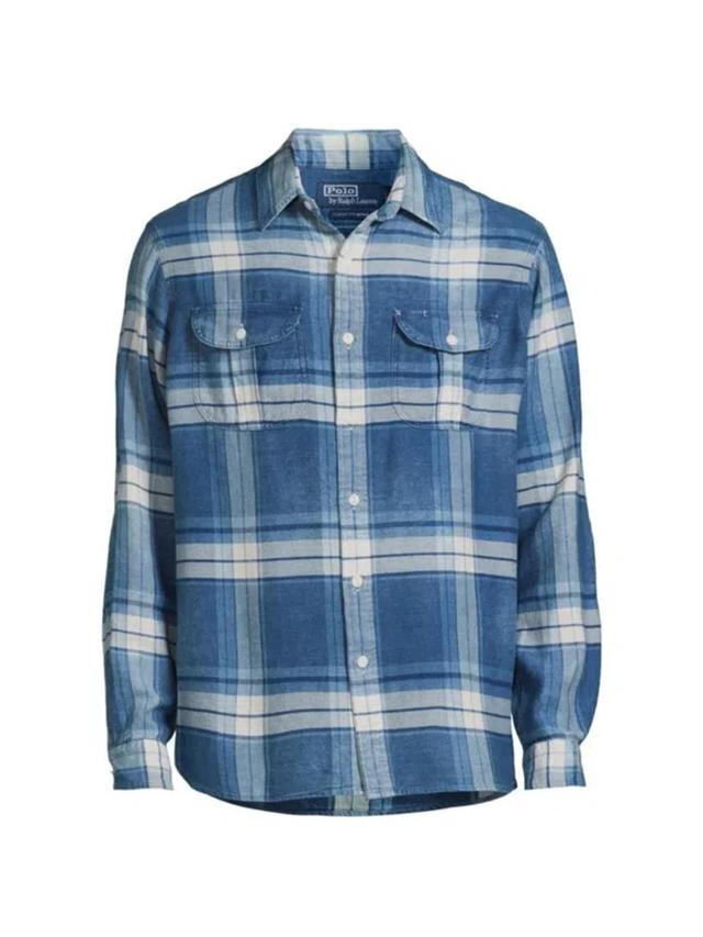 Men's Plaid Cotton Button-front Shirt In Indigo Multi Product Image