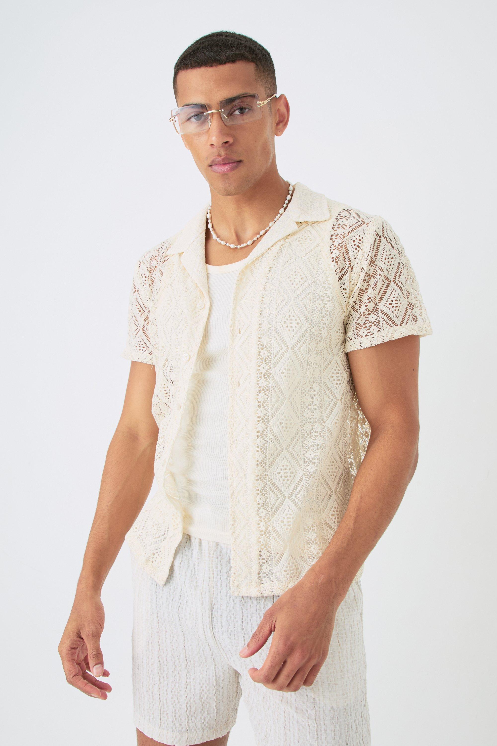 Boxy Crochet Look Shirt | boohooMAN USA Product Image