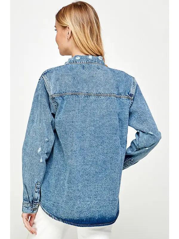 Women's Distressed Denim Wash Jacket Female Product Image