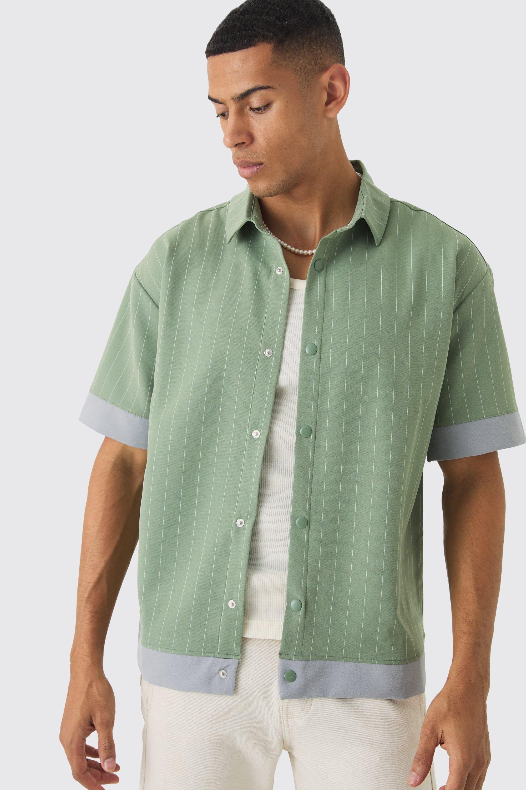 Oversized Pinstripe Contrast Shirt | boohooMAN USA Product Image