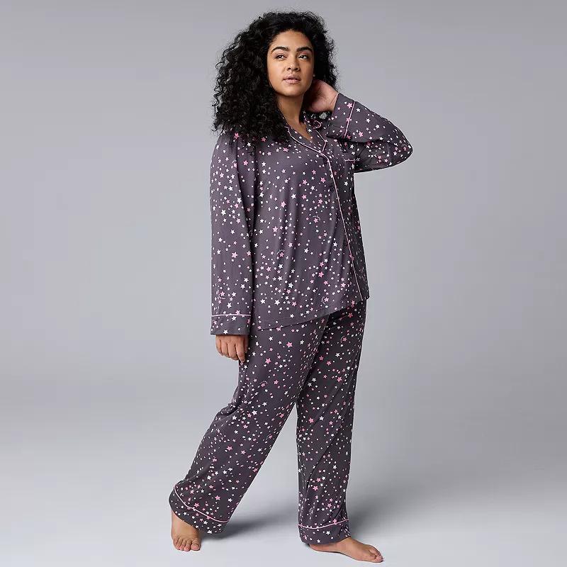 Plus Size Simply Vera Vera Wang Long Sleeve Pajama Top & Pajama Bottoms Sleep Set, Womens Product Image