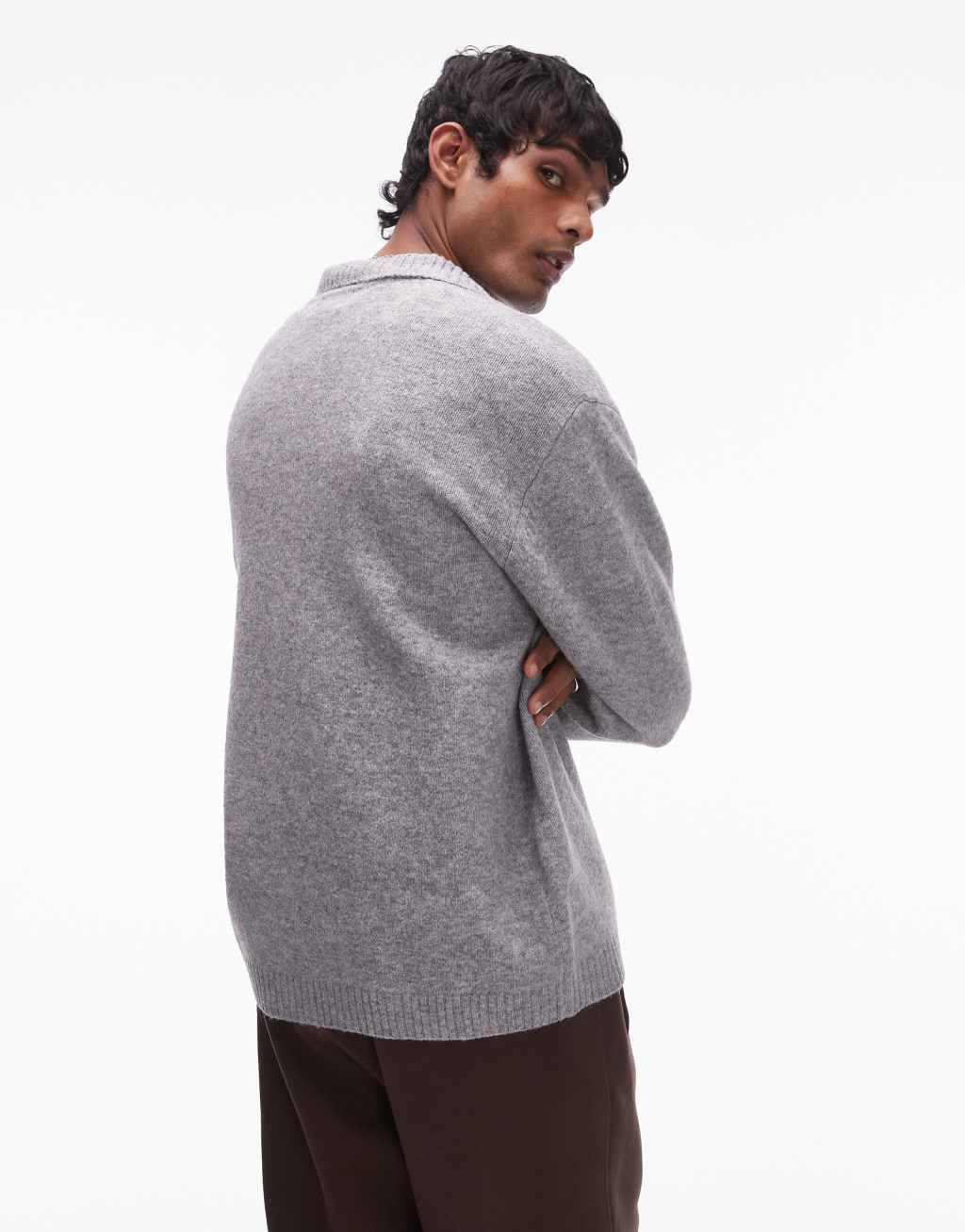 Topman knitted button through cardigan in charcoal Product Image