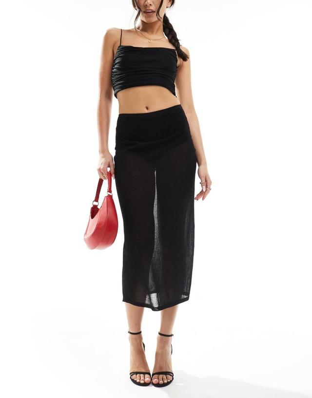 & Other Stories sheer knit midi skirt with high waist knicker pants in black Product Image