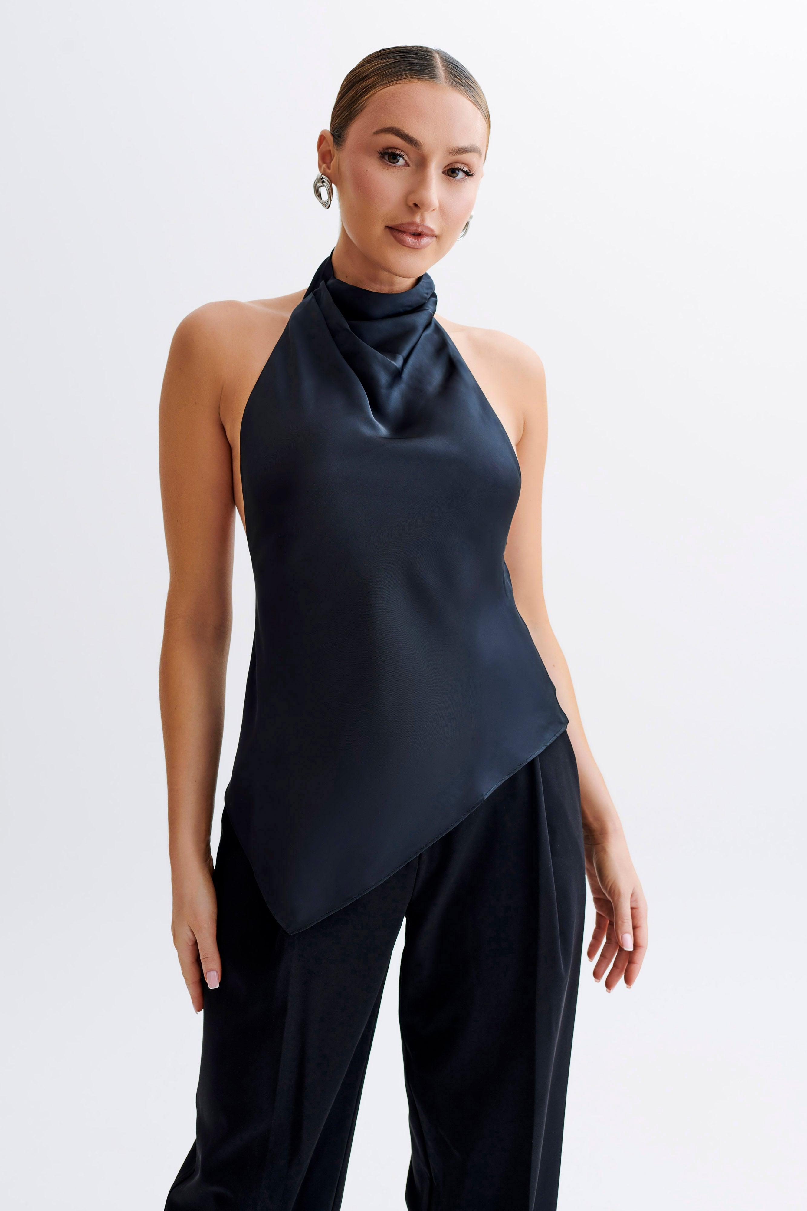 Seraphine Satin Halter Top - Black Product Image