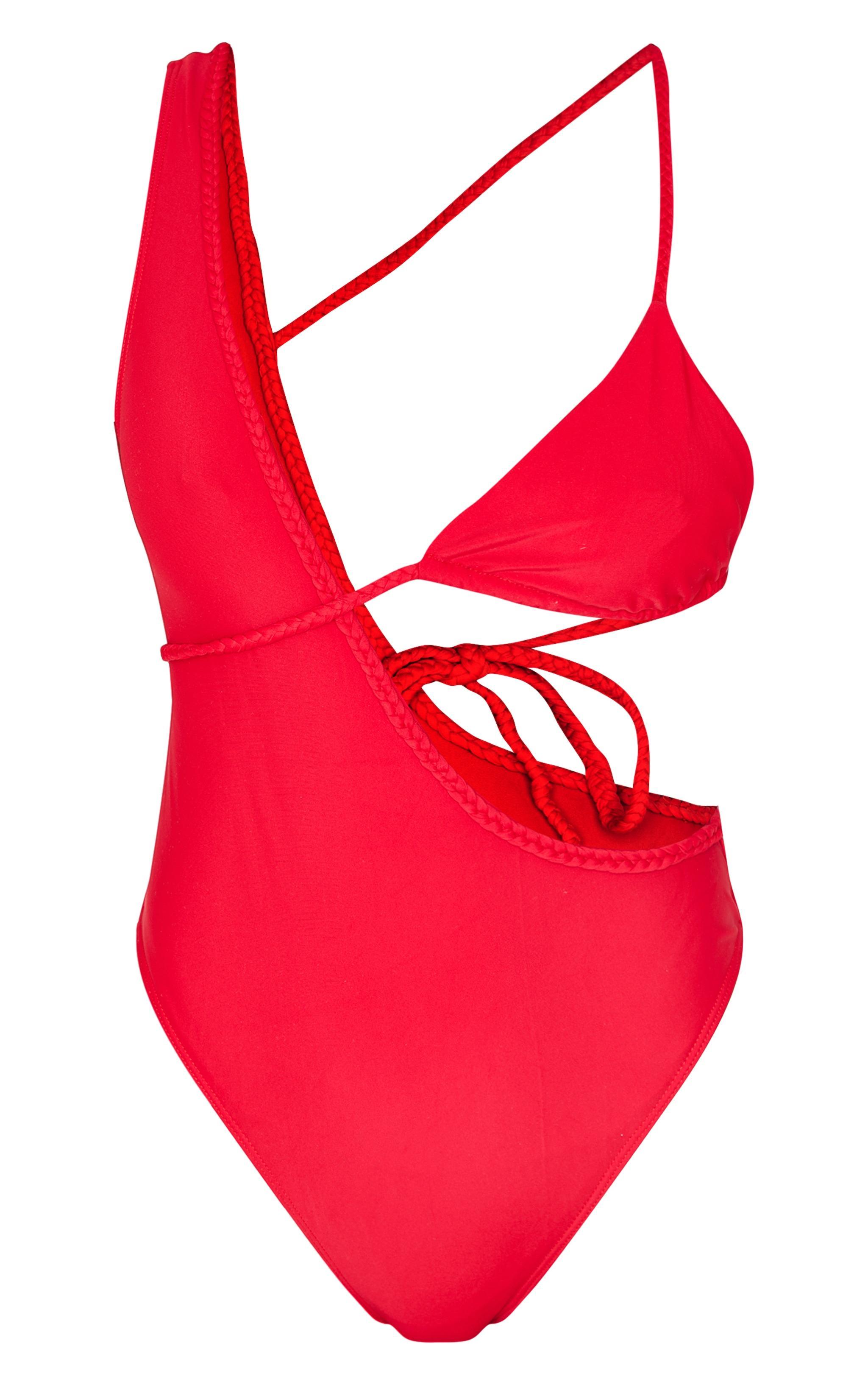 Red Plait Detail Asymmetric Swimsuit Product Image