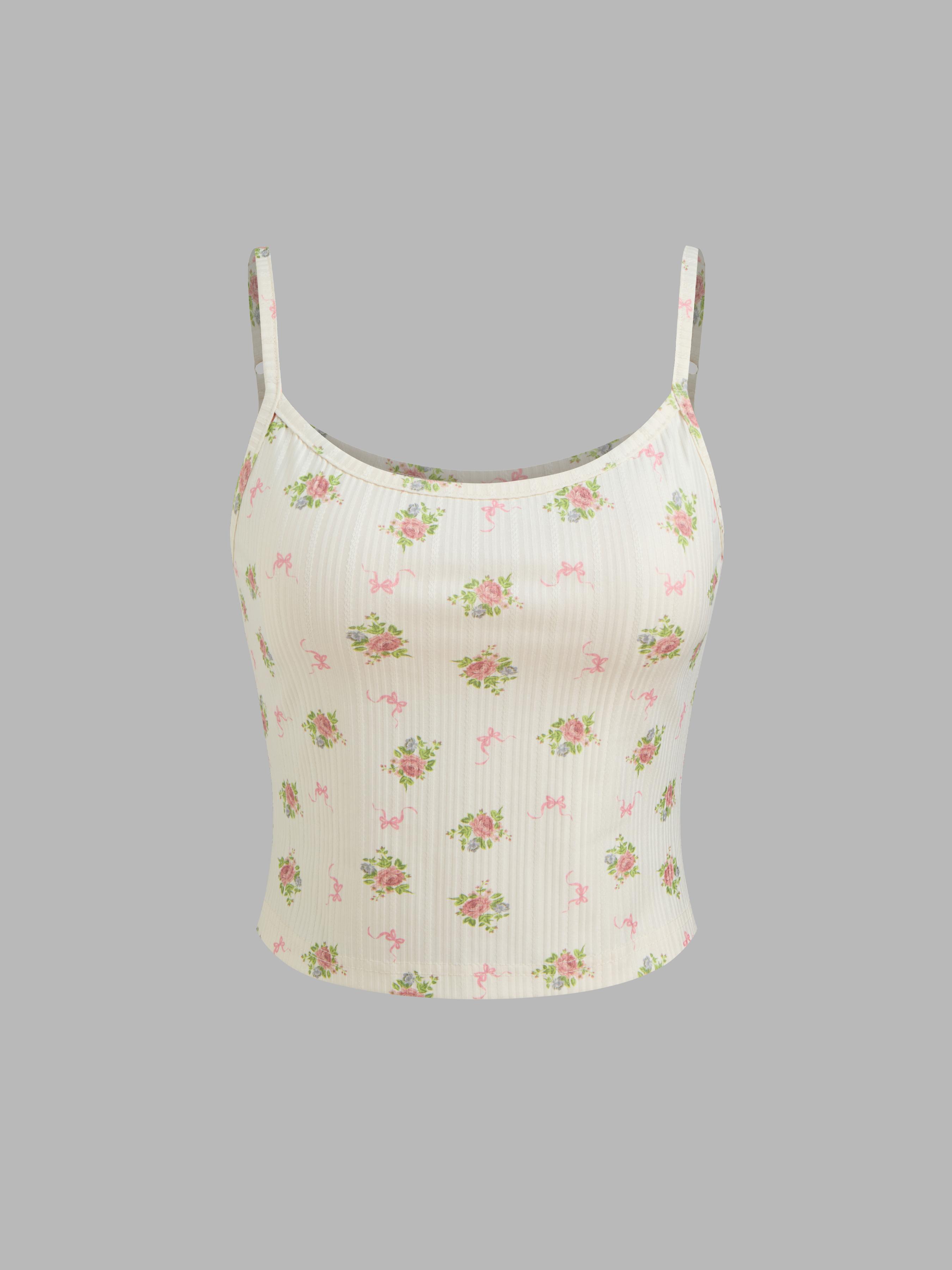 Scoop Neckline Floral Bowknot Graphic Cami Top product image