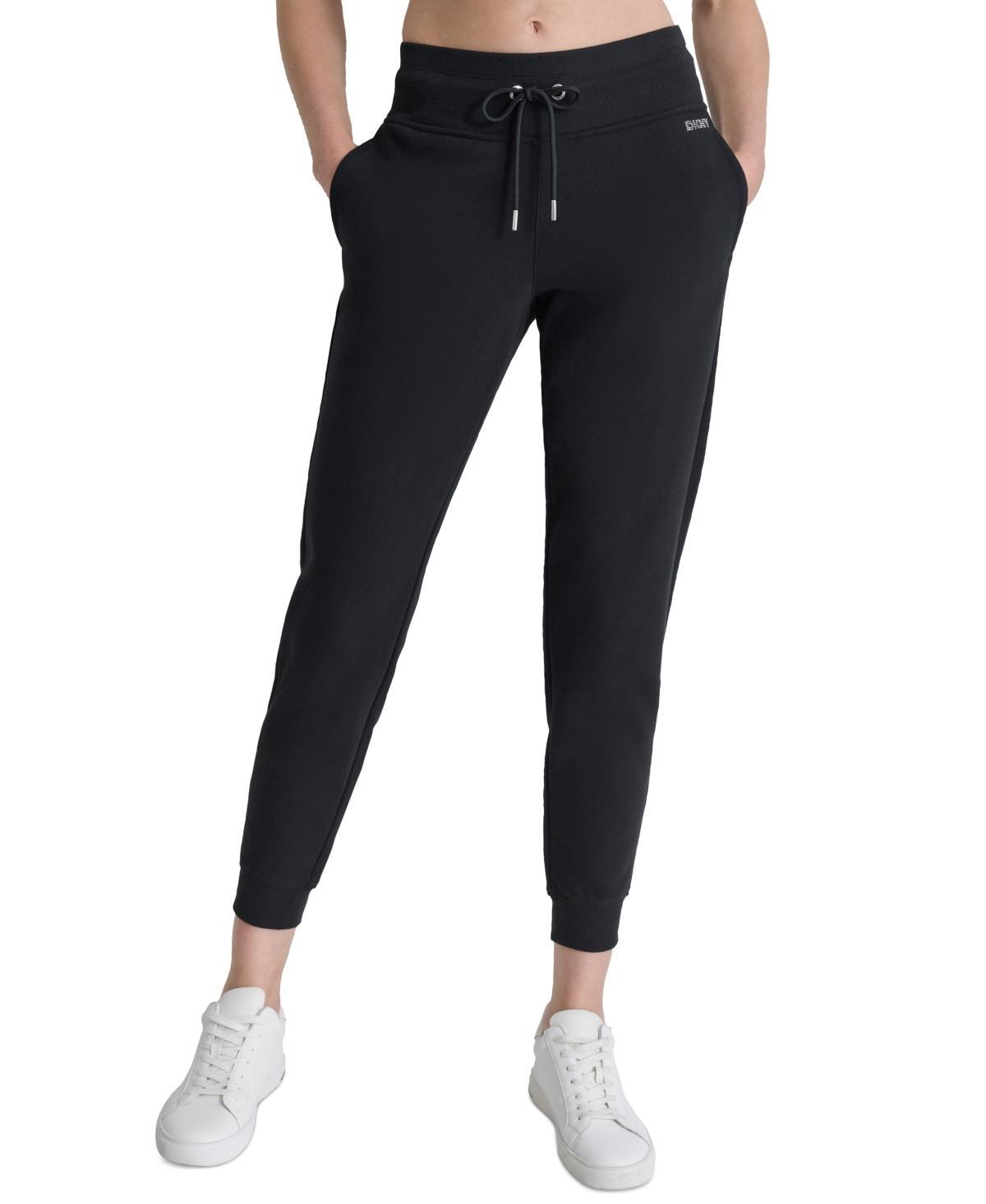 Dkny Sport Womens Drawstring Rhinestone Logo Fleece Jogger Sweatpants Product Image