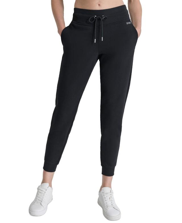 Dkny Sport Womens Drawstring Rhinestone Logo Fleece Jogger Sweatpants Product Image