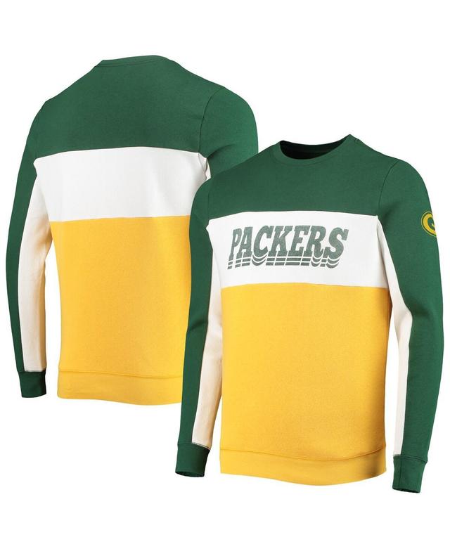 Mens Junk Food Green and Gold-Tone Green Bay Packers Color Block Pullover Sweatshirt - Green Product Image