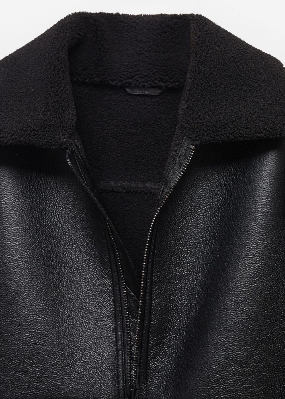 MANGO MAN - Shearling-lined leather-effect jacket blackMen Product Image