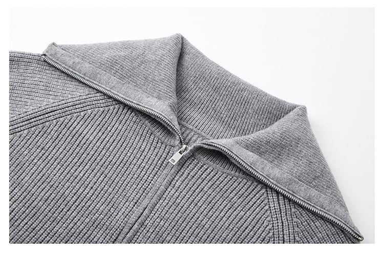 Plain Ribbed Zip Cardigan Product Image