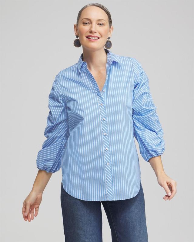 Chico's Women's Poplin Stripe Ruched Sleeve Shirt Product Image