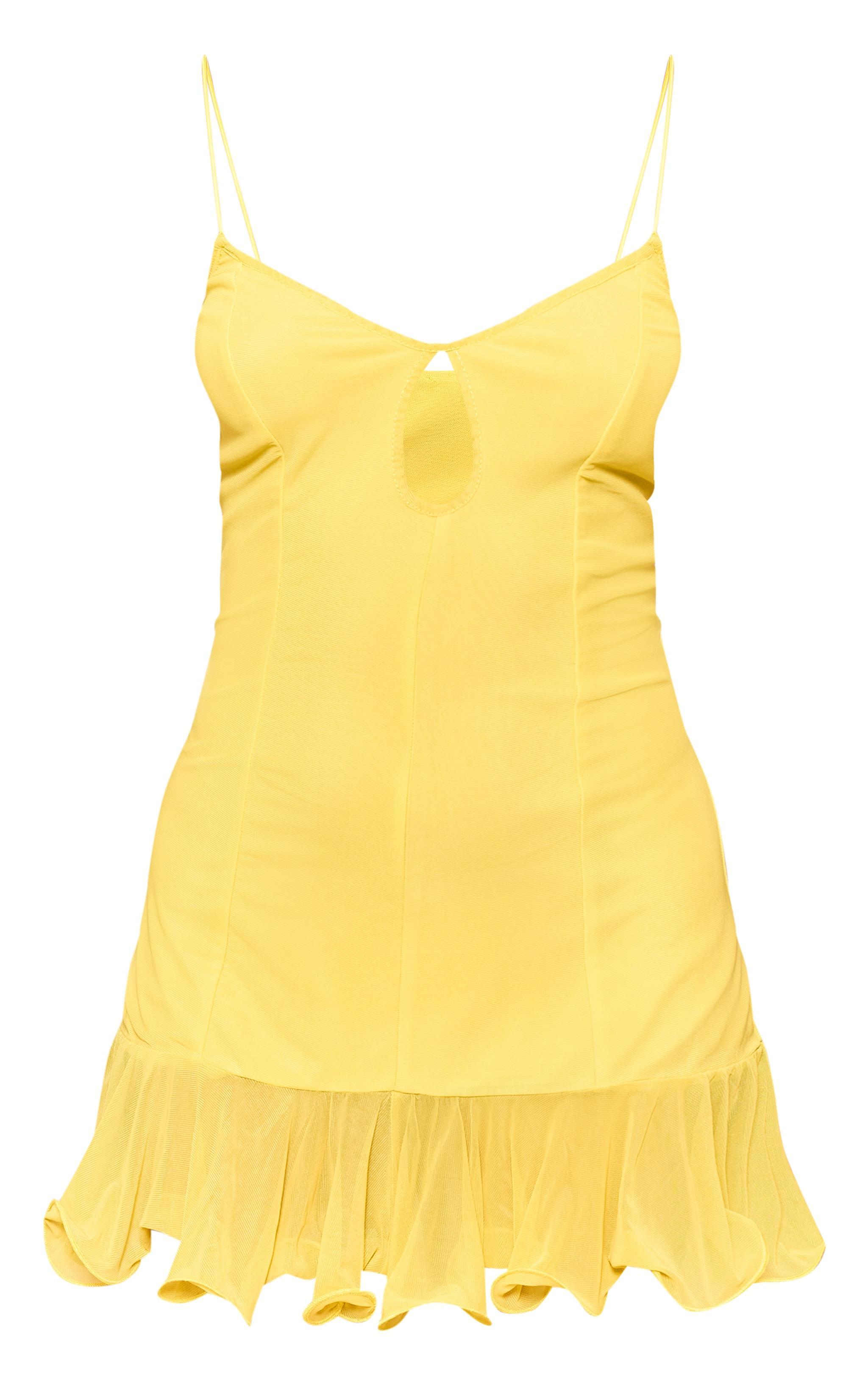 Petite Chartreuse Sheer Frill Hem Shift Dress Product Image