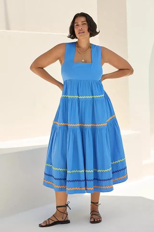 The Helena Square-Neck Tiered Midi Dress: Smocked Scallop Edition Product Image