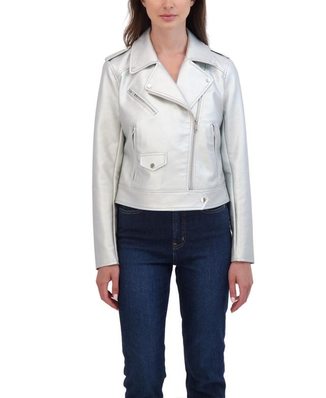 Sebby Collection Womens Faux Leather Biker Jacket Product Image