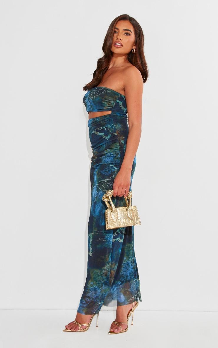 Blue Abstract Printed Bandeau Cut Out Midaxi Dress Product Image