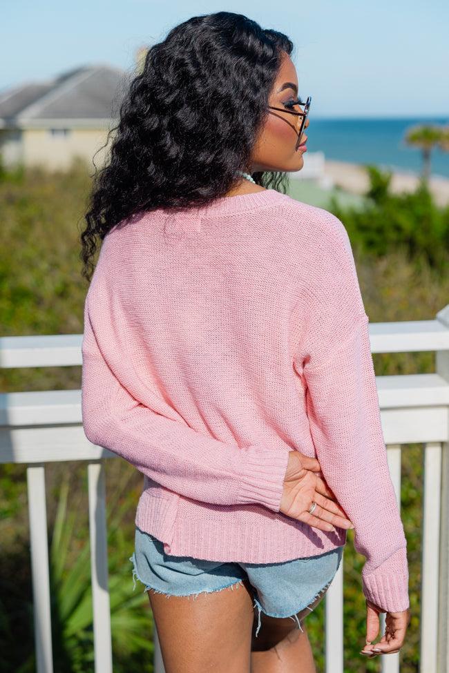 Off To The Beach Pink Coastal Script Sweater Product Image