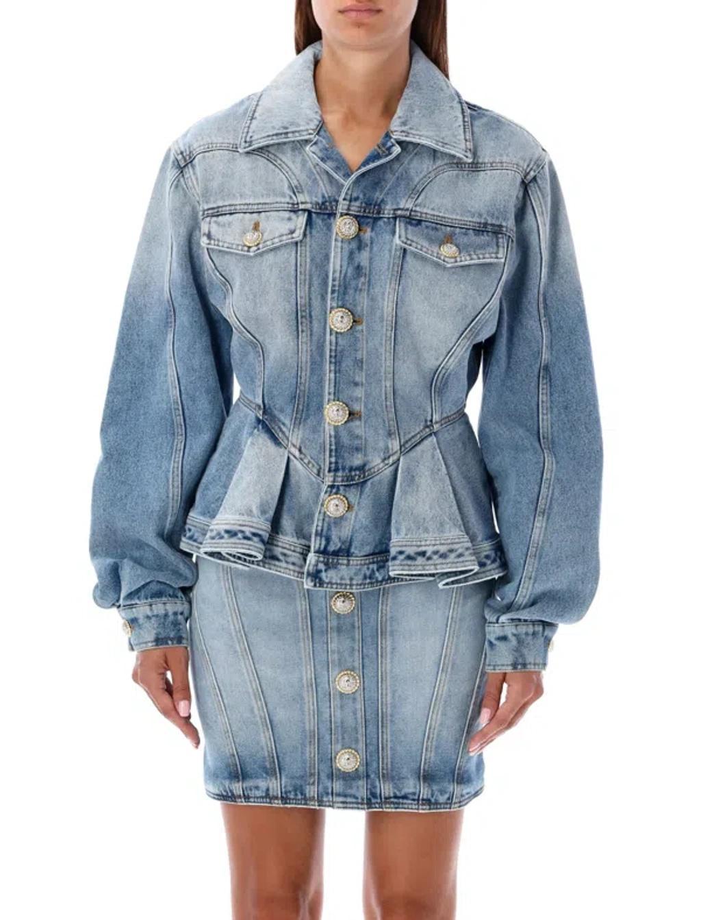 Women's Peplum Denim Jacket In Light Blue product image