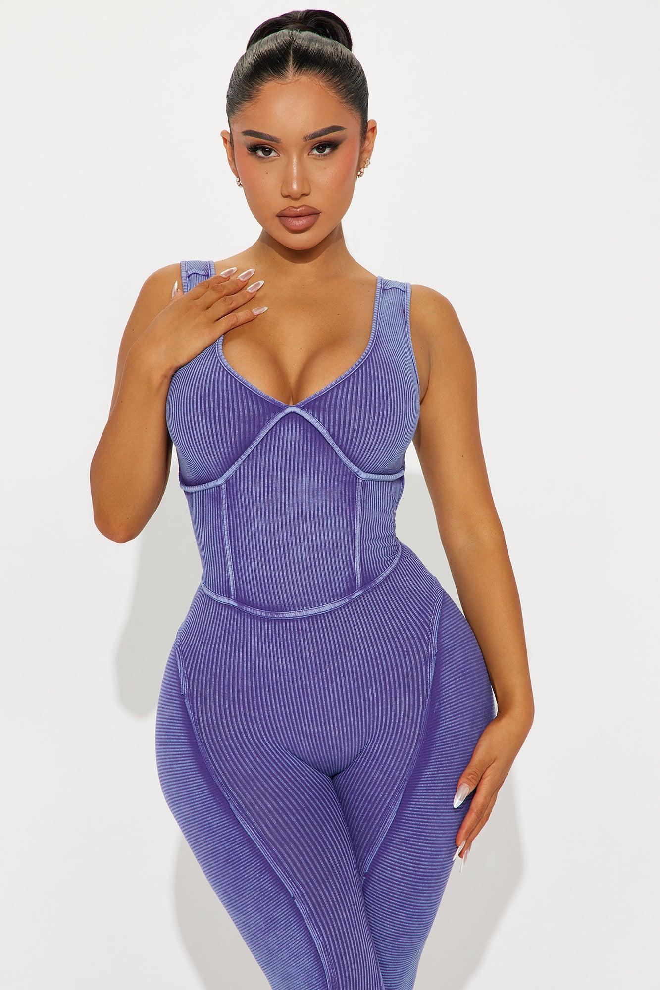 Andrea Mineral Wash Rib Jumpsuit - Purple Product Image