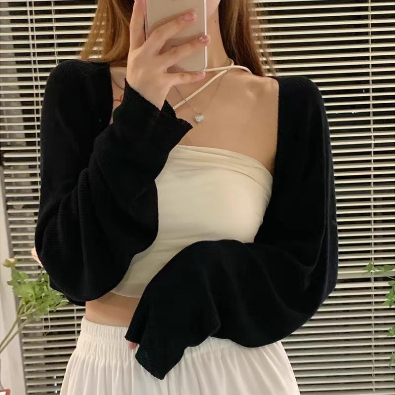 Open Front Plain Crop Cardigan Product Image