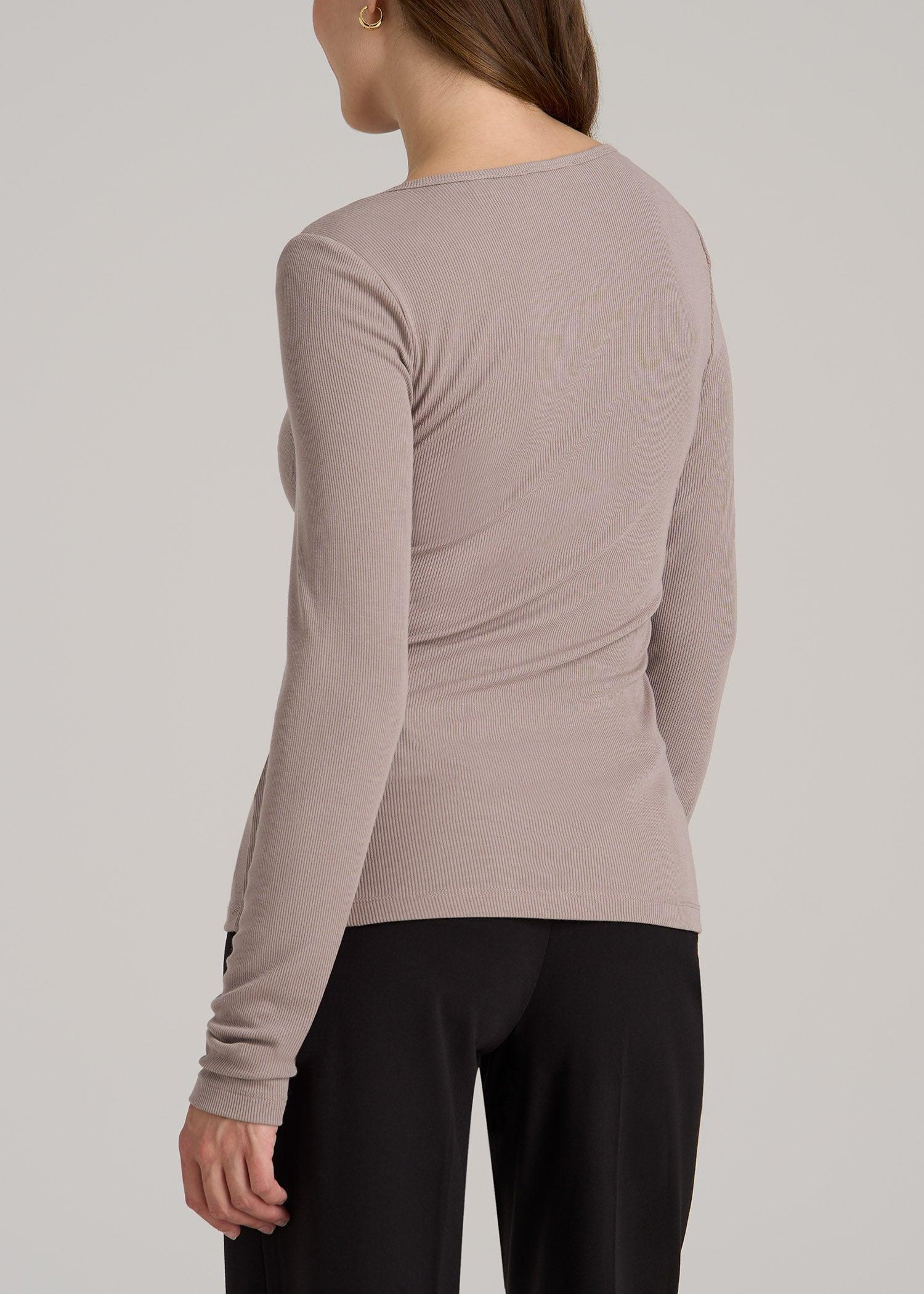 Long Sleeve Ribbed Squareneck Top for Tall Women in Truly Taupe Female Product Image