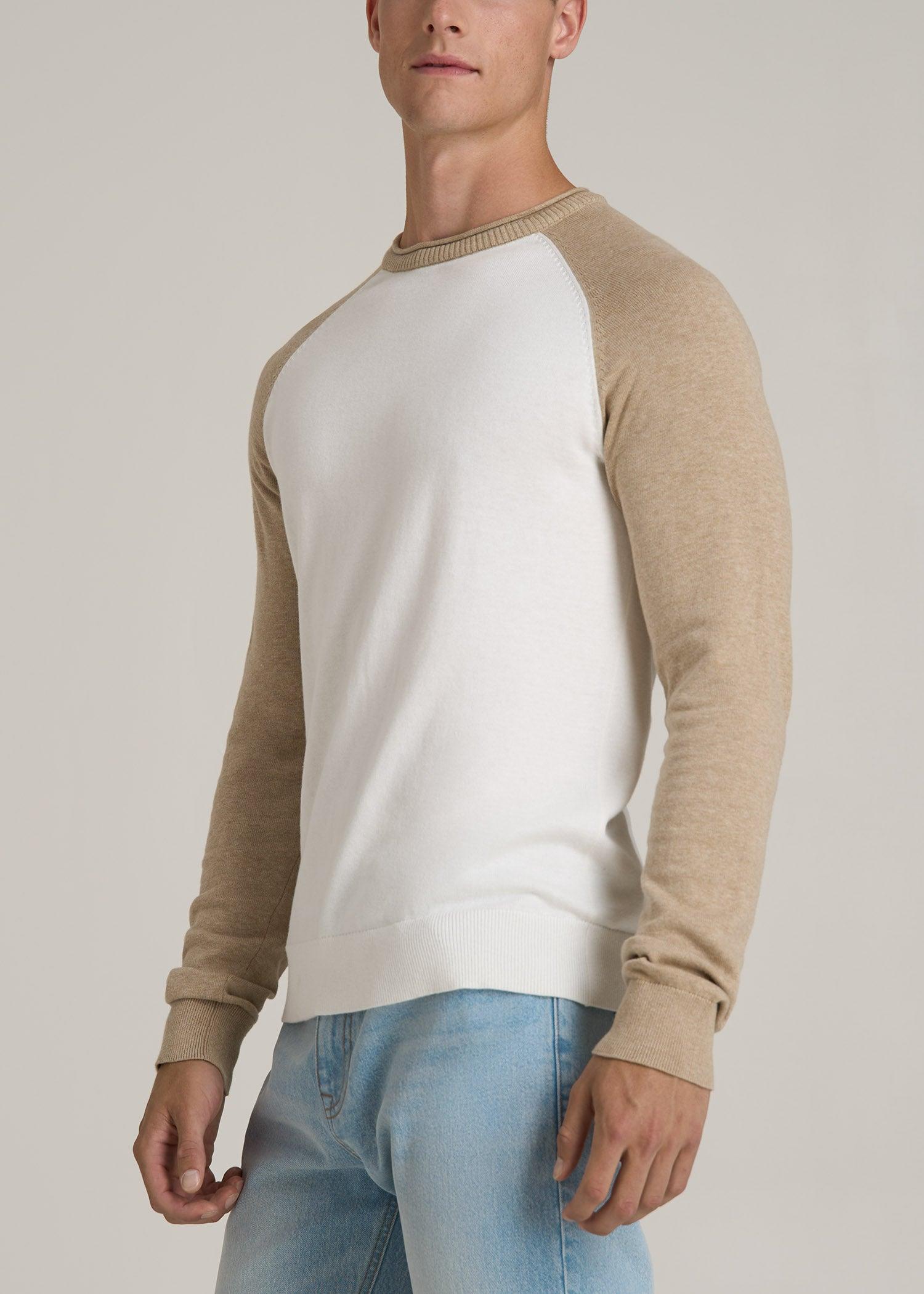 Color Block Raglan Sweater for Tall Men in Cream and Beige Product Image