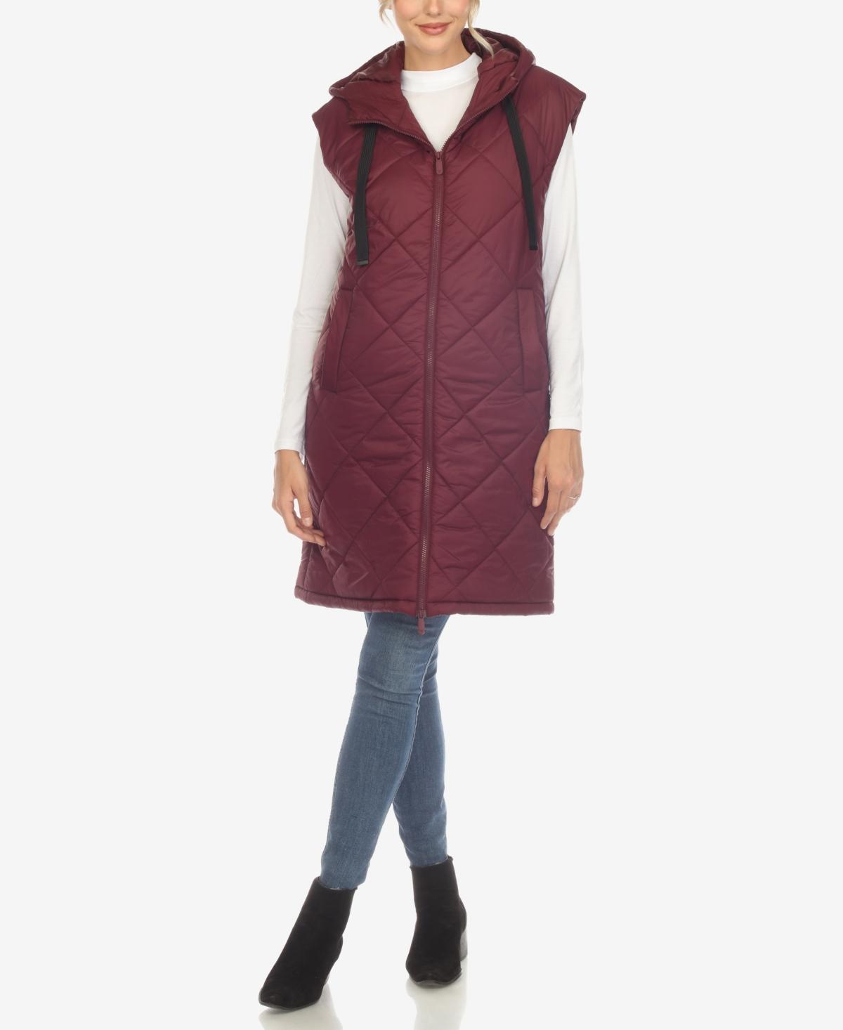 White Mark Womens Diamond Quilted Hooded Long Puffer Vest Jacket Product Image