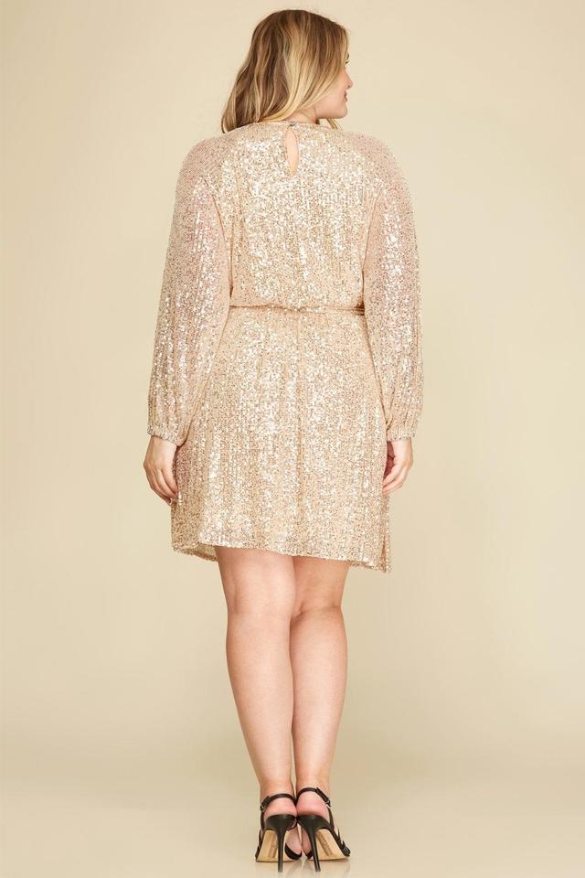 Long-Sleeve Sequin-Flare Dress Product Image