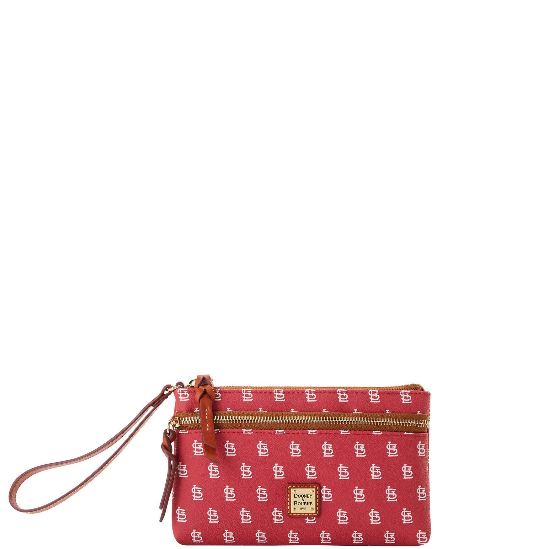 Dooney & Bourke Womens MLB Cardinals Double Zip Coated Cotton Wristlet in Red Product Image