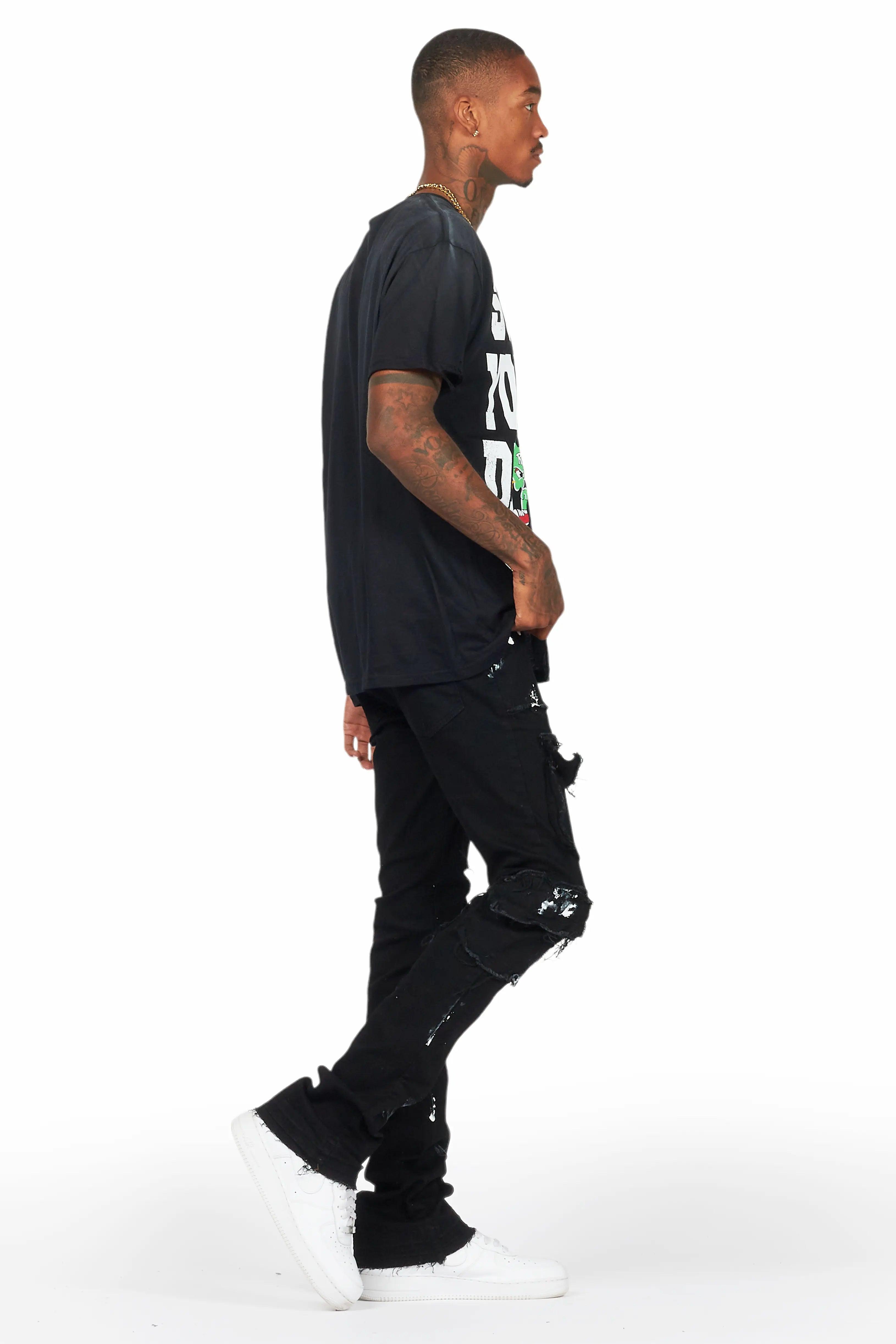 Tarl Black T-Shirt/Stacked Flare Jean Bundle Male Product Image