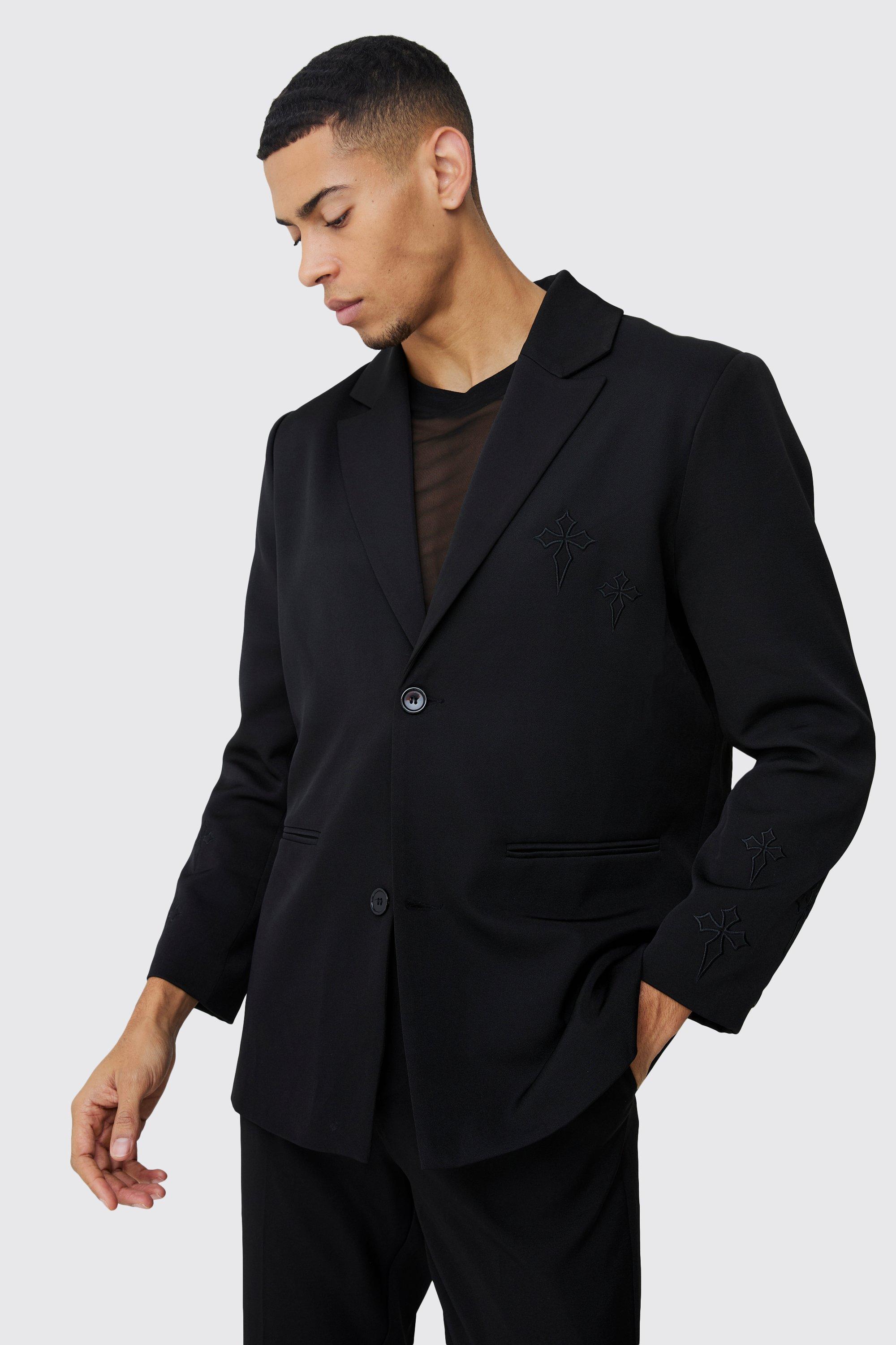 Straight Fit Cross Applique Blazer | boohooMAN USA Product Image