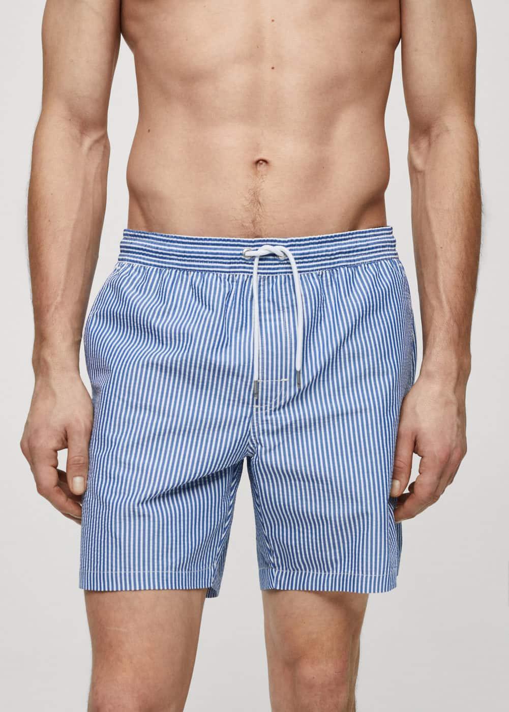 Seersucker striped drawstring swimsuit - Men | MANGO USA Product Image