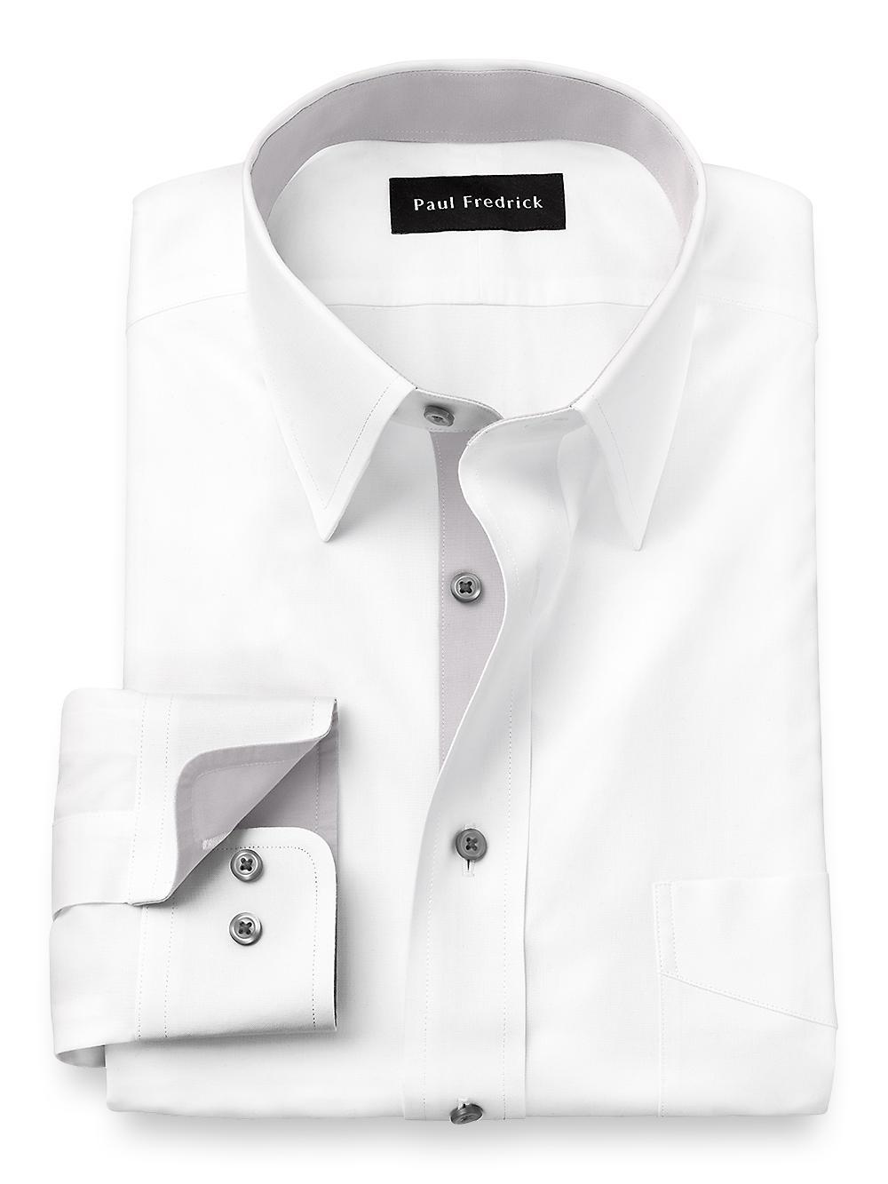 Comfort Stretch Non-Iron Solid Dress Shirt With Contrast Trim - White/grey Product Image