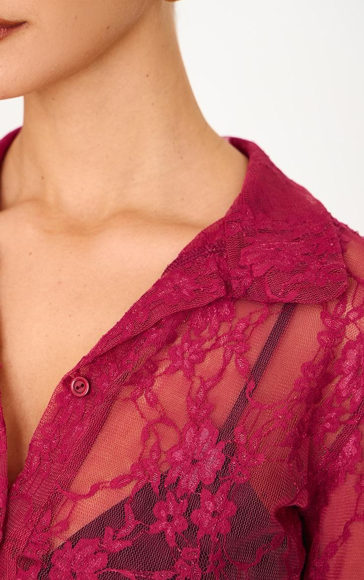 Burgundy Lace Collared Shirt Product Image