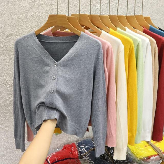 V-Neck Plain Cardigan Product Image