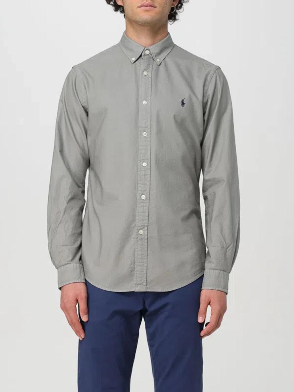 Slim Fit Long Sleeve Poplin Button Down Shirt In Grau Product Image