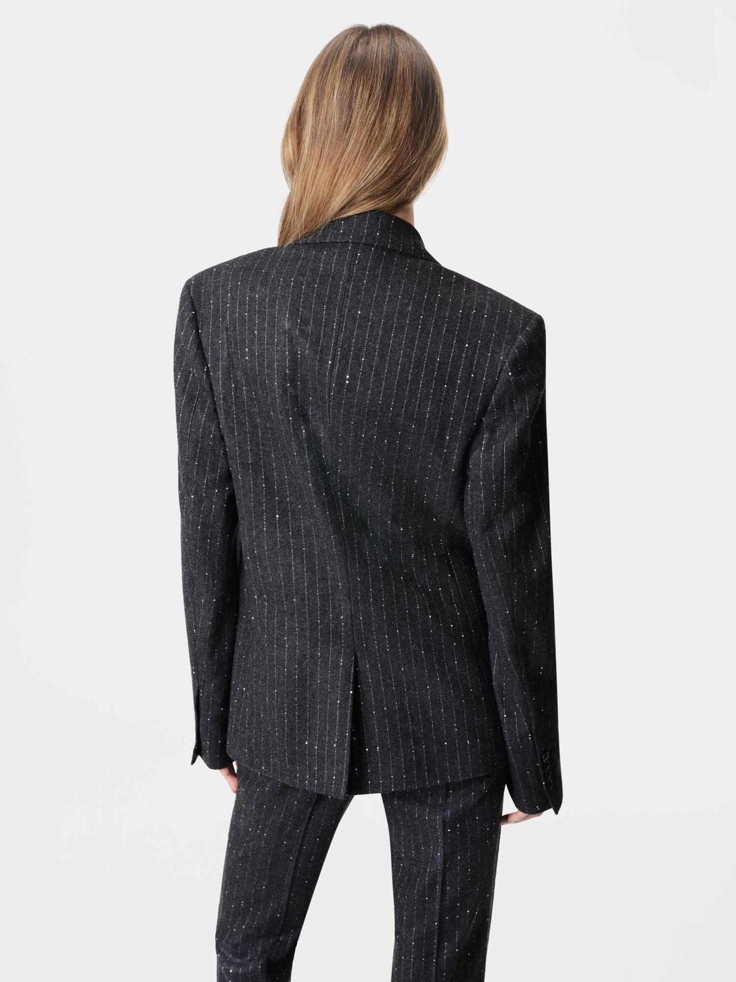 WOMEN - WOMEN'S SEQUIN PINSTRIPE BLAZER - Dark Grey Female Product Image