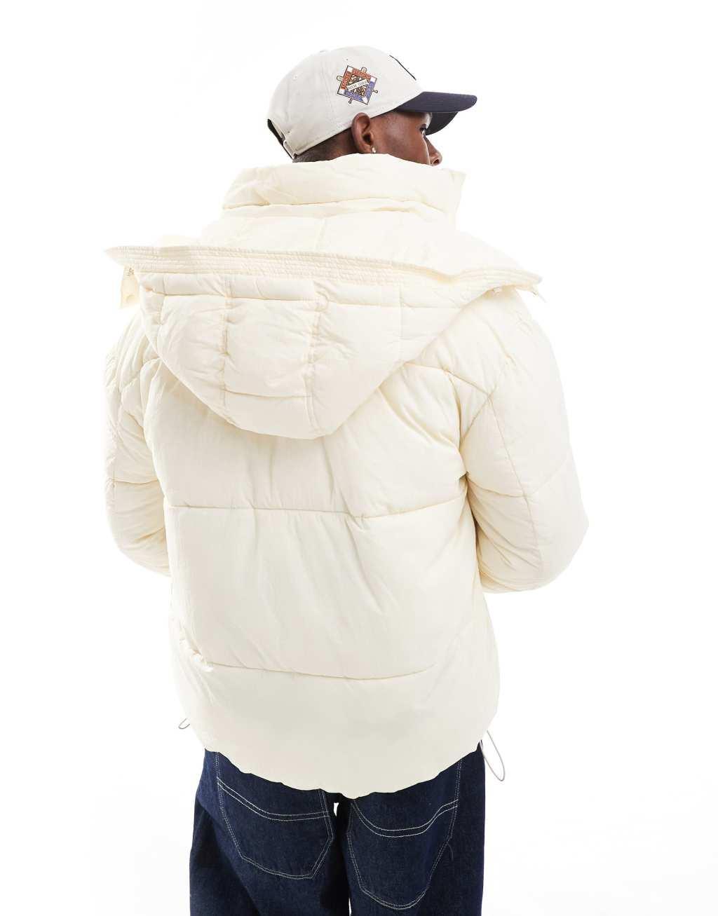 ONLY & SONS quilted puffer jacket with wide hood in off white Product Image