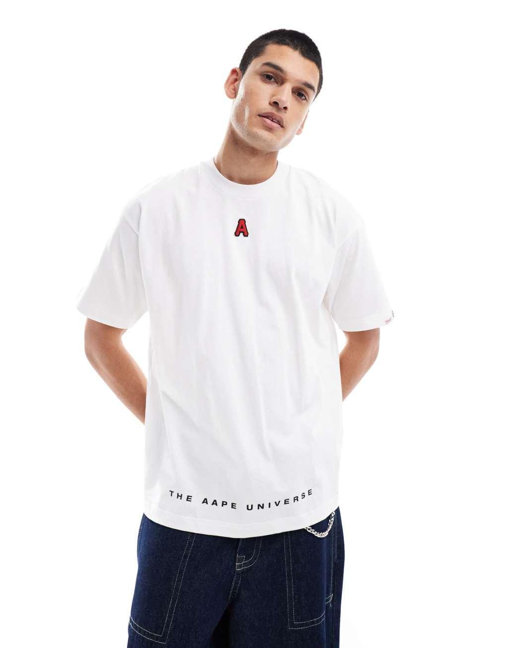 Aape by A Bathing Ape embossed logo t-shirt in white Product Image