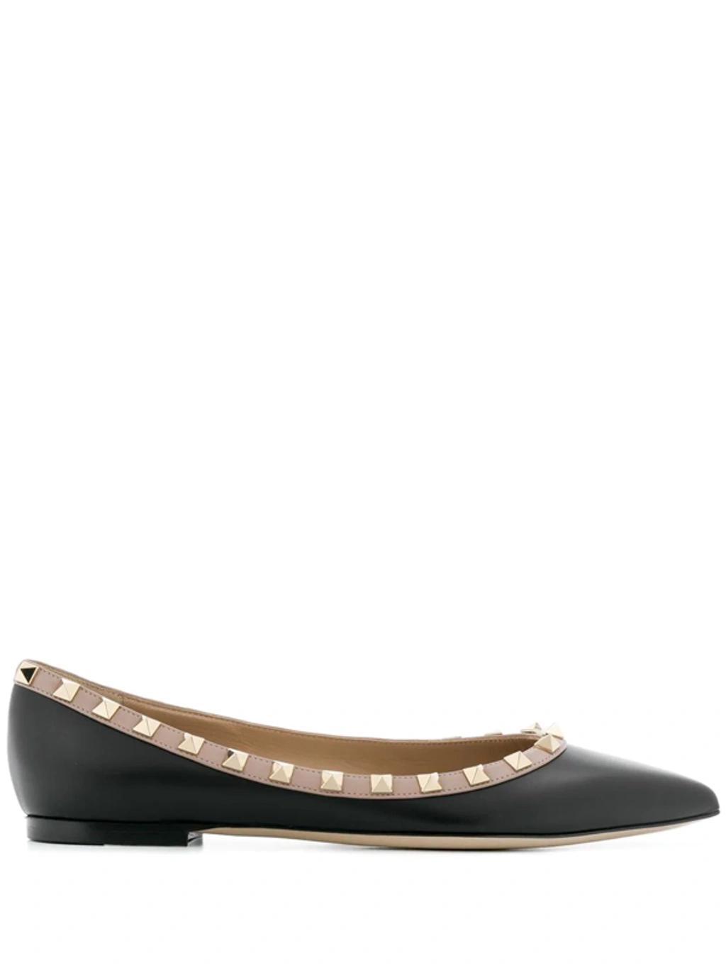 Rockstud Pointed Toe Ballerina Flat In Black Product Image