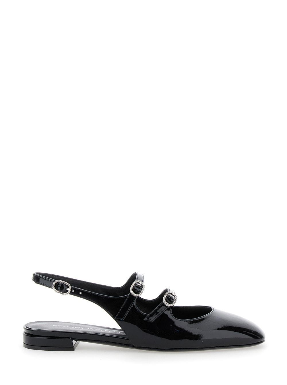 Black Slingback Ballet Shoes With Crystal Embellishment In Patent Leather Woman Product Image